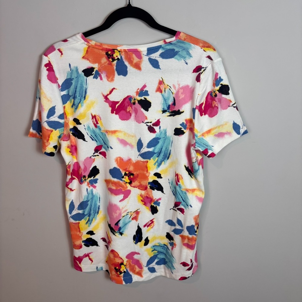 NEW Chico's Womens 100% Cotton Colorful Floral Stretch Tee size 2/Large NWT - Picture 5 of 9
